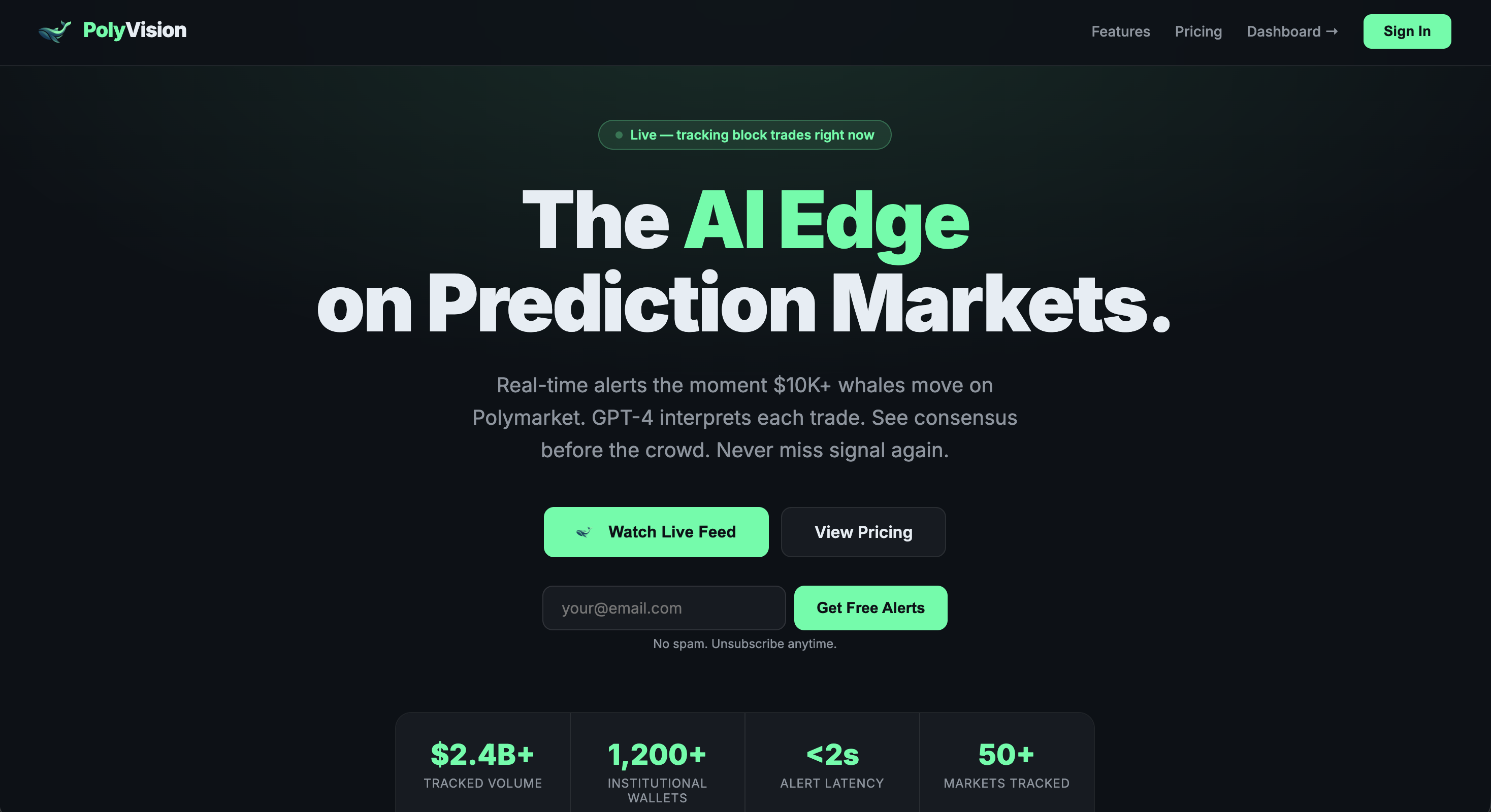 PolyVision AI edge prediction market intelligence landing page